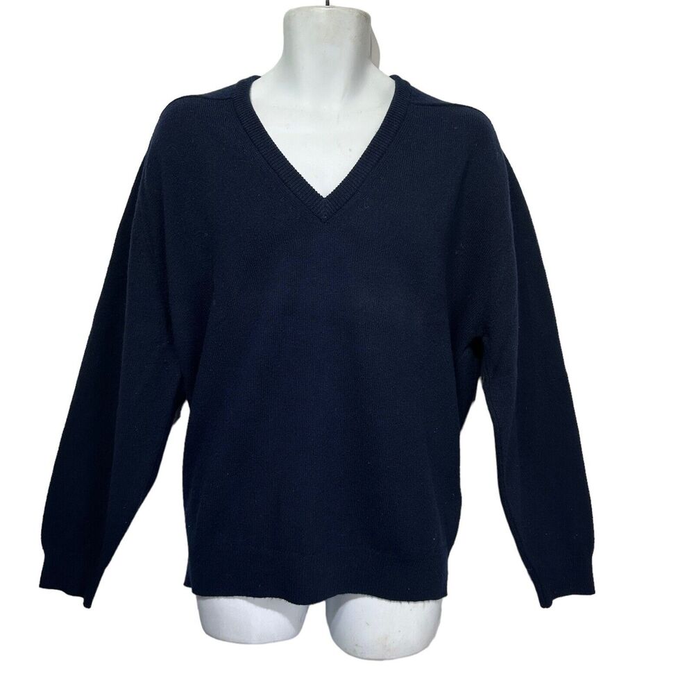 vintage ll bean 100% Lambswool blue V-neck pullover sweater Size L Holes